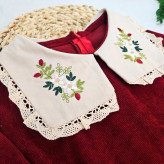 پیراهن مخمل کبریتی دخترانه یقه گلدوزی شده با کیف ست | لباس مجلسی کودک