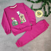 ست بلوز و شلوار بچگانه طرح گربه و خانه، پنبه دورس لاکرا، مناسب 1 تا 5 سال