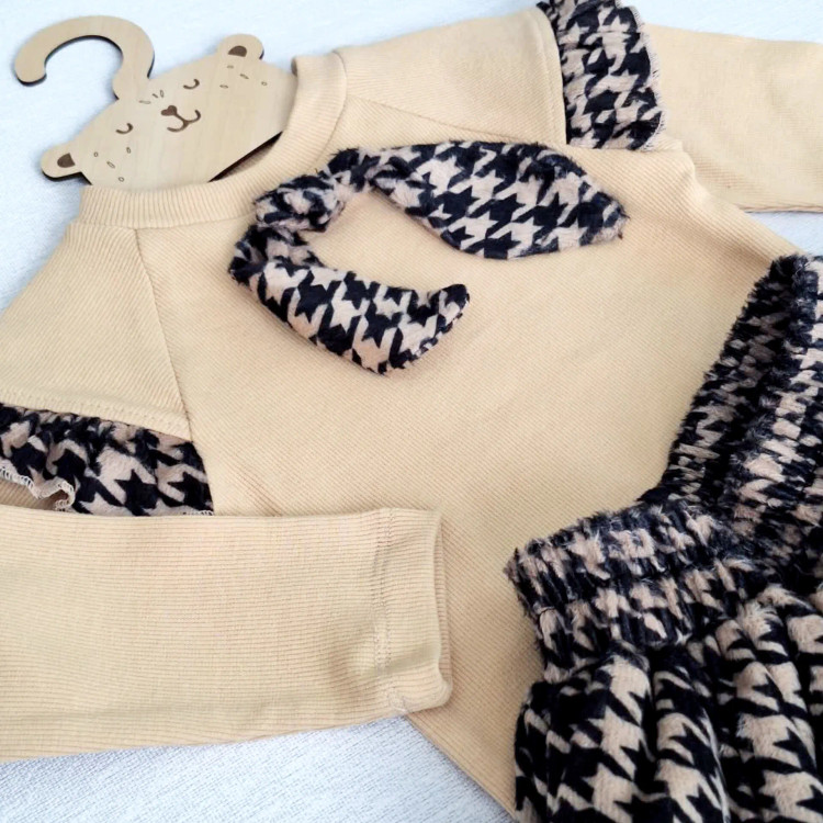 ست دوتیکه دخترانه بلوز و دامن مخمل آنجل و فانریپ پنبه 2 تا 13 سال