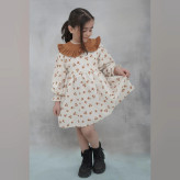 پیراهن دخترانه لینن پاییزه گلدار یقه کبریتی آستین پرنسسی مناسب 2 تا 9 سال