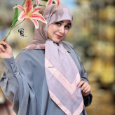 روسری طرح ارکیده سیتو نخ کاستوم سایز متوسط طوسی گلبهی بژ