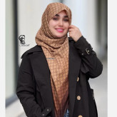 روسری نخی طرح گوچی حاشیه قهوه ای نسکافه ای متوسط چرخ دوز