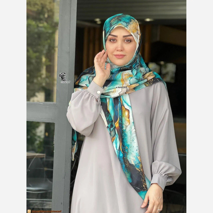 روسری طرح لارا سایز 140 جنس نخ کاستوم سیتو سبزآبی