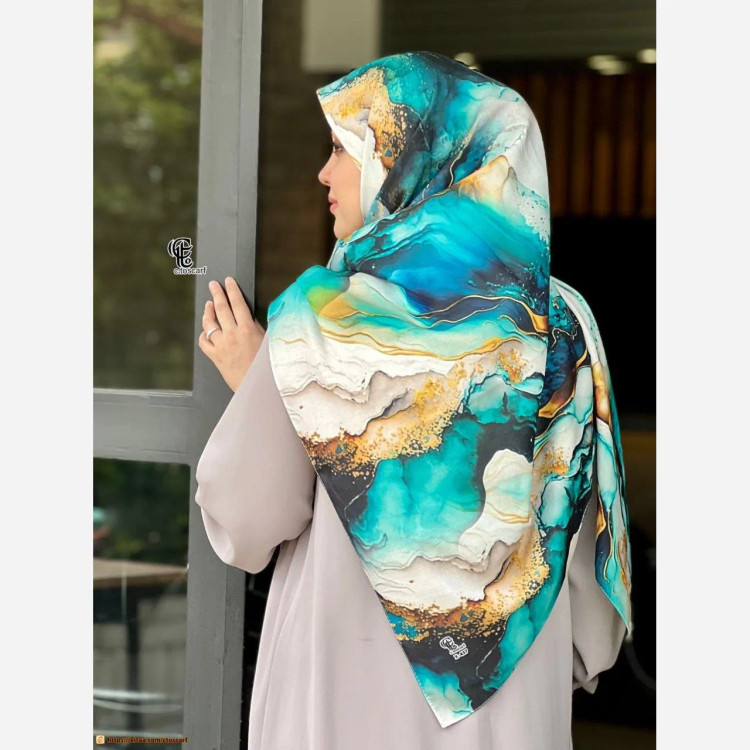 روسری طرح لارا سایز 140 جنس نخ کاستوم سیتو سبزآبی