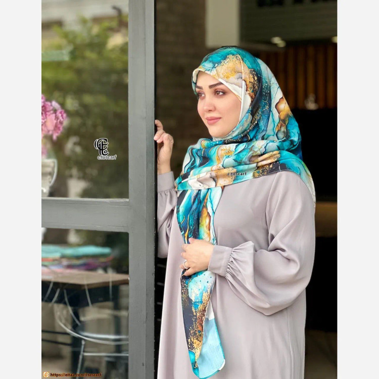 روسری طرح لارا سایز 140 جنس نخ کاستوم سیتو سبزآبی
