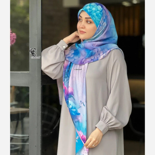 روسری طرح درنا صورتی سایز 140 جنس نخ کاستوم چرخ دوز