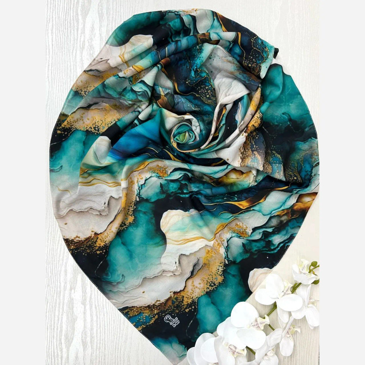 روسری طرح لارا سایز 140 جنس نخ کاستوم سیتو سبزآبی