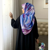 روسری طرح کهکشانی هاله بنفش آبی سایز 140 جنس نخ کاستوم