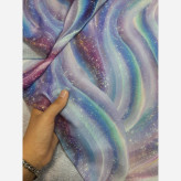 روسری طرح کهکشانی هاله بنفش آبی سایز 140 جنس نخ کاستوم