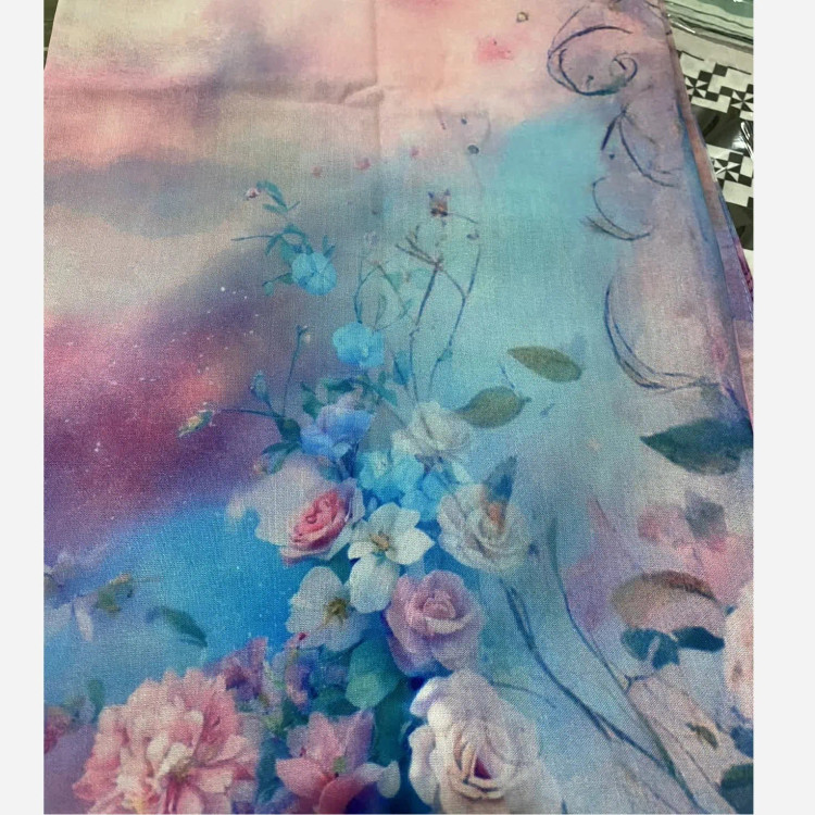 روسری طرح درنا صورتی سایز 140 جنس نخ کاستوم چرخ دوز