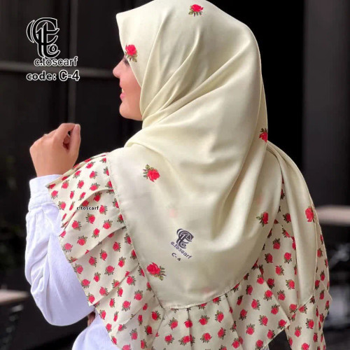 روسری مزونی طرح گل رز زمینه مشکی قواره 130 پلیسه دار جنس نخ کاستوم سیتو