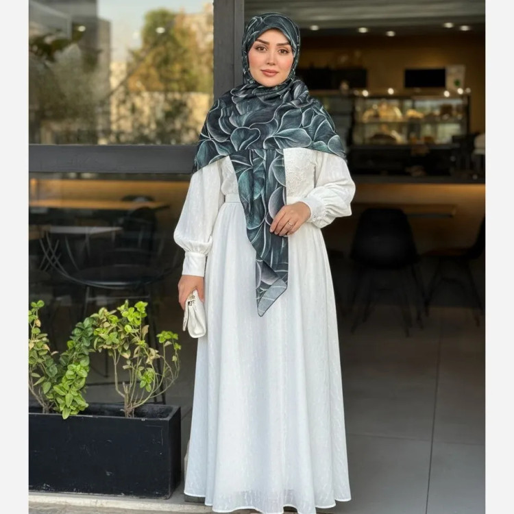 روسری زنانه طرح الا سبز سایز 140 جنس نخ کاستوم سی تو چرخ دوز