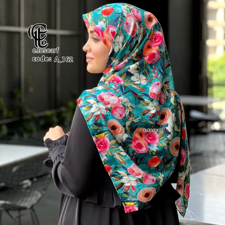 روسری طرح فلور نخی کاستوم سیتو قواره بزرگ 140 سانتیمتر چرخ دوز