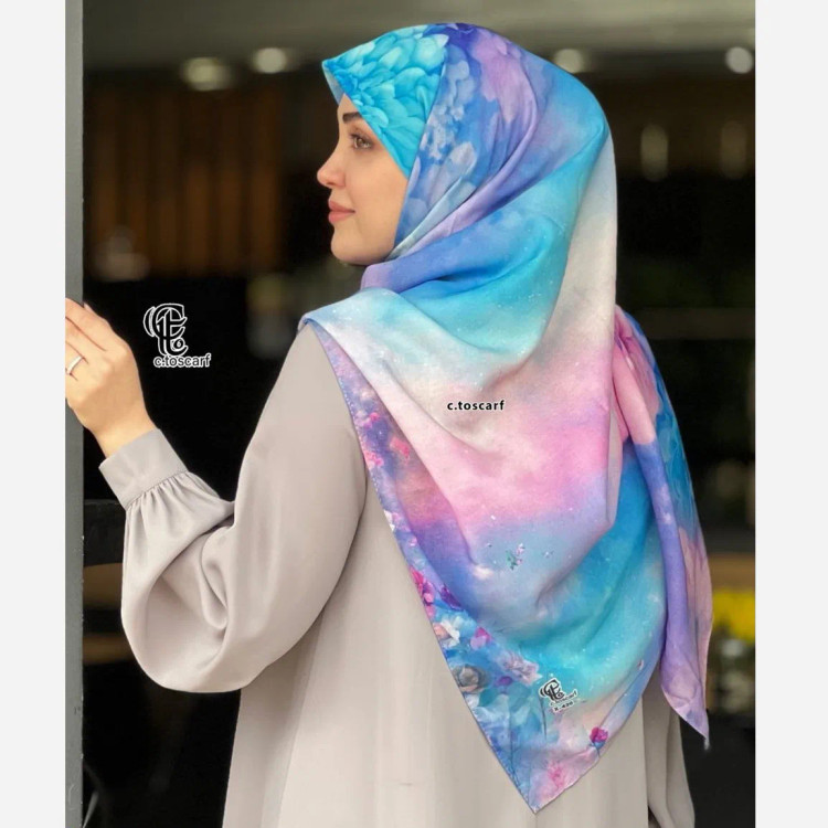 روسری طرح درنا صورتی سایز 140 جنس نخ کاستوم چرخ دوز