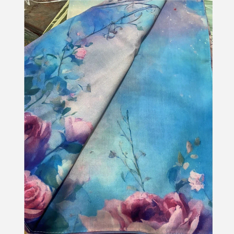 روسری طرح درنا صورتی سایز 140 جنس نخ کاستوم چرخ دوز