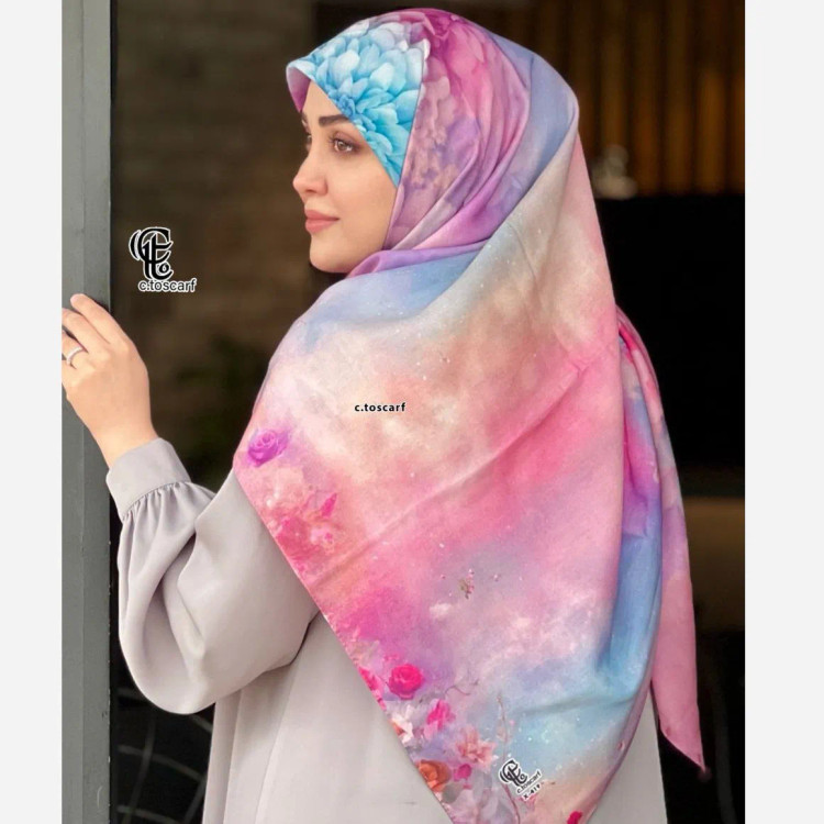 روسری طرح درنا صورتی سایز 140 جنس نخ کاستوم چرخ دوز
