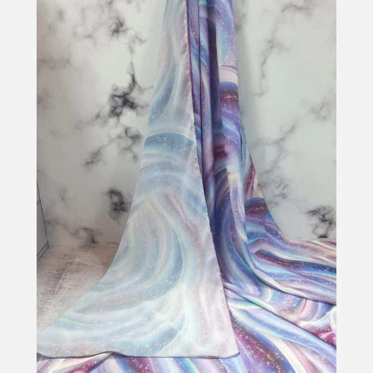 روسری طرح کهکشانی هاله بنفش آبی سایز 140 جنس نخ کاستوم