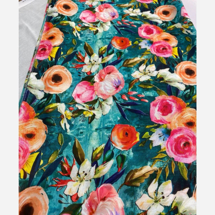 روسری طرح فلور نخی کاستوم سیتو قواره بزرگ 140 سانتیمتر چرخ دوز