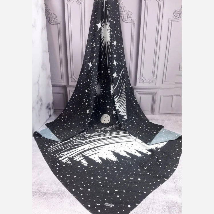 روسری زنانه ماهلین مشکی با طرح ماه و ستاره سفید | روسری شیک