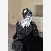 روسری زنانه ماهلین مشکی با طرح ماه و ستاره سفید | روسری شیک