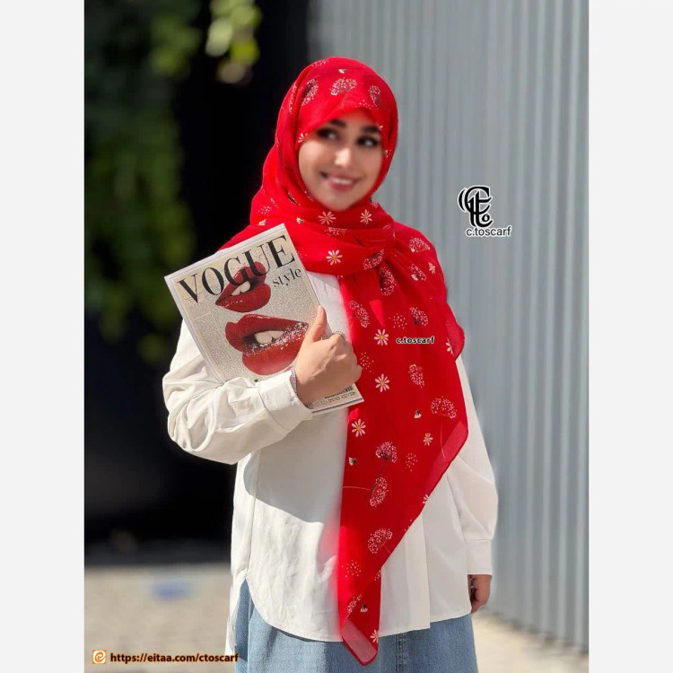 روسری طرح قاصدک زمینه طوسی قواره بزرگ 140 سانتیمتر جنس نخ کاستوم سیتو