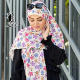 روسری طرح گل کاغذی کرم شیری قواره بزرگ 140 سانتیمتر جنس نخ کاستوم سیتو