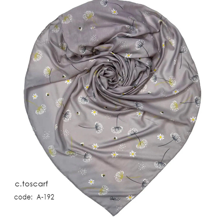 روسری طرح قاصدک زمینه طوسی قواره بزرگ 140 سانتیمتر جنس نخ کاستوم سیتو