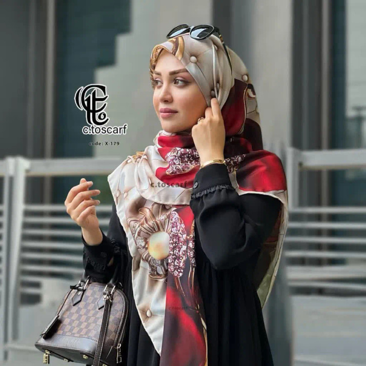 روسری نخی طرح شقایق قواره بزرگ 140 سانتیمتر سه بعدی مجلسی خوش رنگ