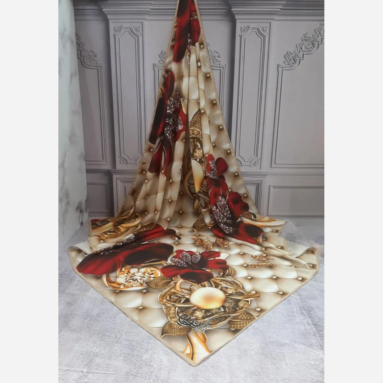 روسری نخی طرح شقایق قواره بزرگ 140 سانتیمتر سه بعدی مجلسی خوش رنگ