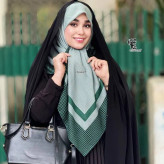 شال طرح کاملیا کرم قهوه ای سبز نخ کاستوم سیتو سایز 110