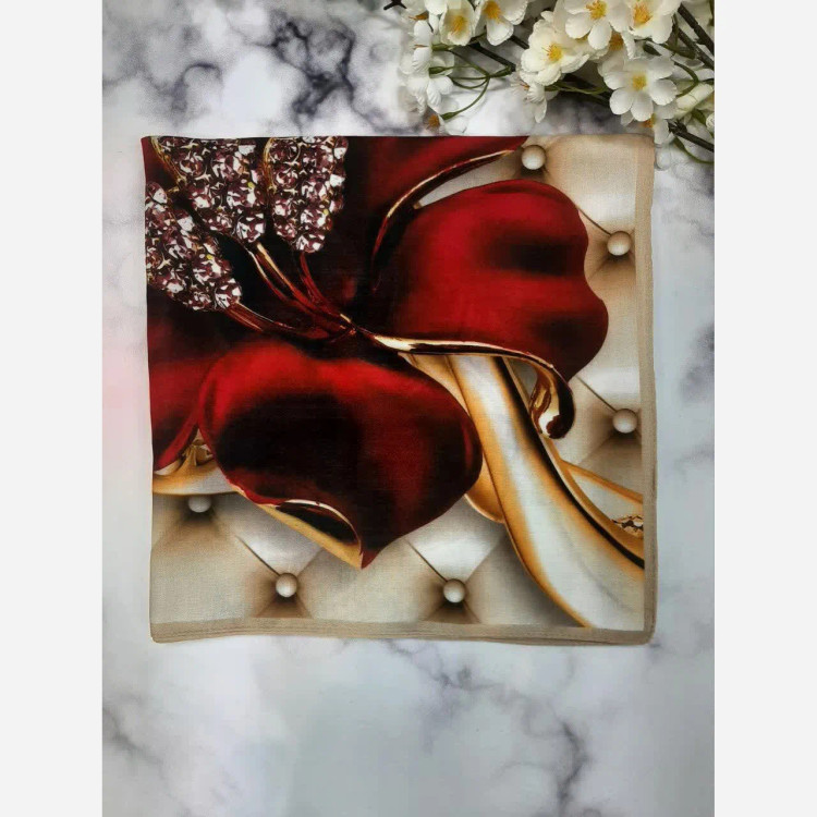 روسری نخی طرح شقایق قواره بزرگ 140 سانتیمتر سه بعدی مجلسی خوش رنگ