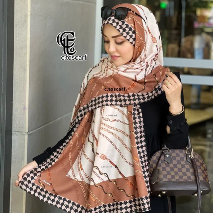 شال طرح تسمه ای نخی دور چرخ دوز قواره 70*200 سانتی متر اسپرت