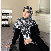 شال و روسری طرح گل و پروانه سفید مشکی جذاب