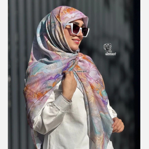 روسری طرح نازلی زنانه قواره بزرگ دور چرخ دوز مزونی رنگ ملیح شاد