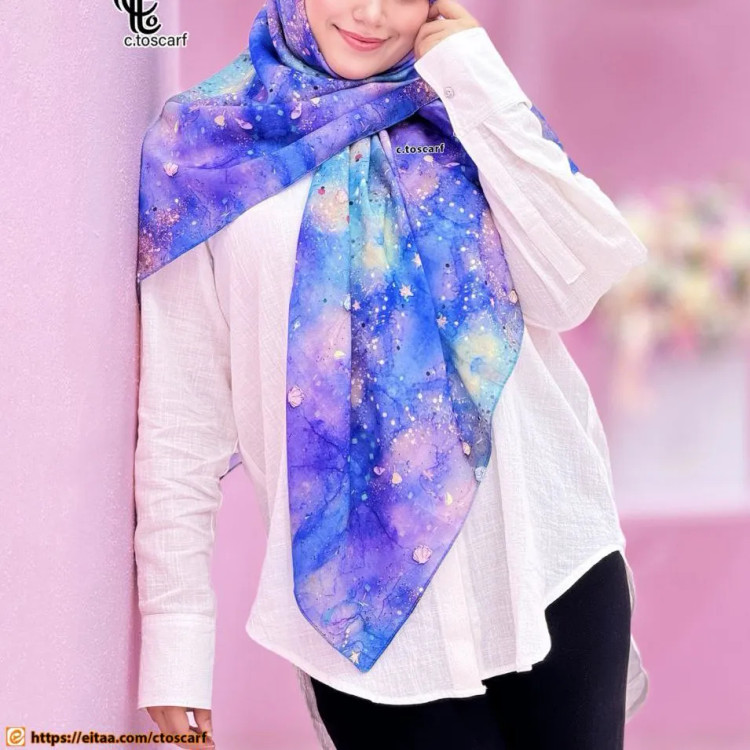 روسری طرح ساحل سیتو نخی سایز 140 کاستوم چرخ دوز