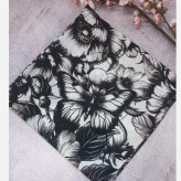 شال و روسری طرح گل و پروانه سفید مشکی جذاب