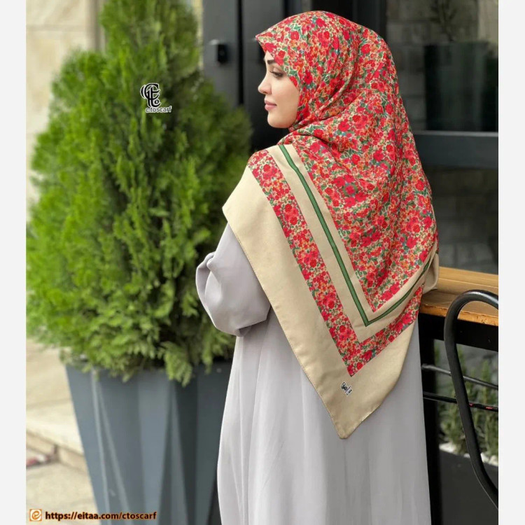 روسری نخی طرح گل سایز 140 چرخ دوز