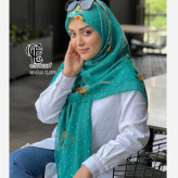 روسری طرح پونه تیره قواره بزرگ 140 سانتیمتر نخ کاستوم سیتو