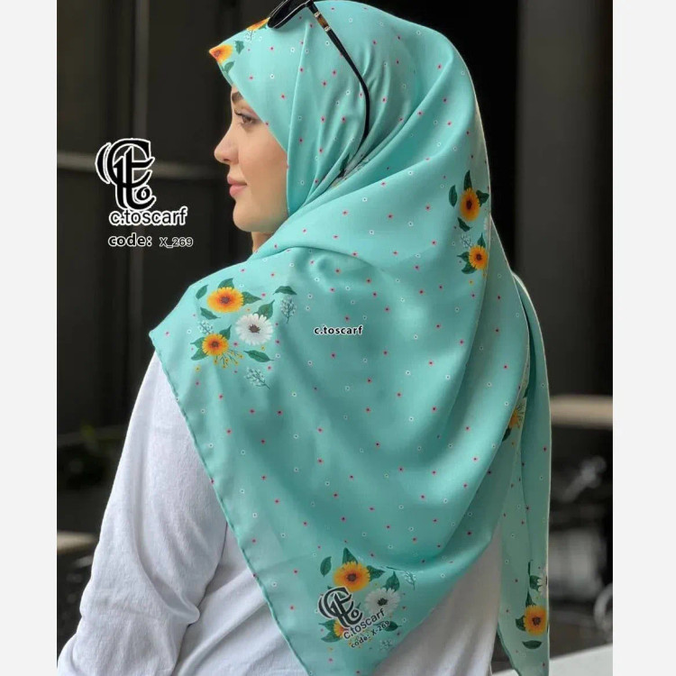 روسری طرح پونه تیره قواره بزرگ 140 سانتیمتر نخ کاستوم سیتو