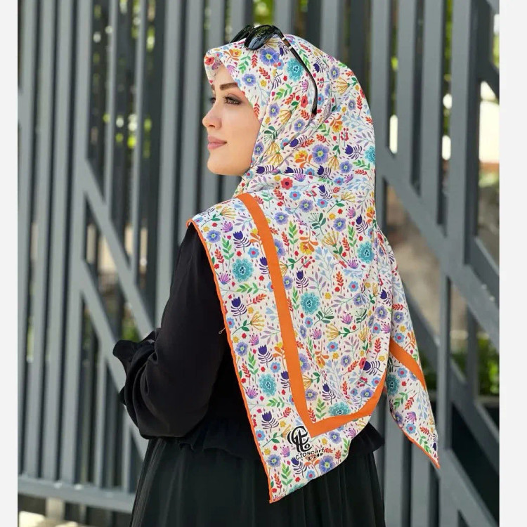 روسری نخی قواره بزرگ طرح گلدخت 140 سانتیمتر بهاری تابستانی