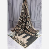 شال نخی طرح فندی کرم مشکی قهوه ای قواره بزرگ 140 سانتی متر چرخدوز