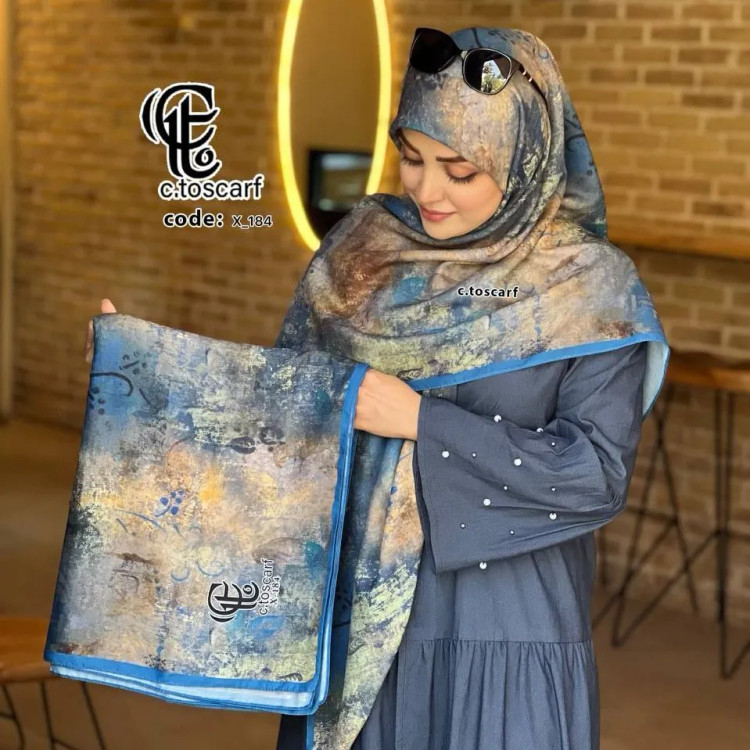 روسری طرح پتینه چاپی قواره 140 سانتی متر نخ کاستوم اصل بدون لیز خوردگی