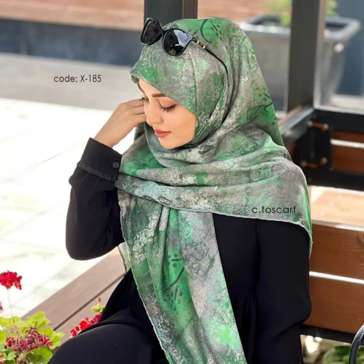 روسری طرح پتینه چاپی قواره 140 سانتی متر نخ کاستوم اصل بدون لیز خوردگی