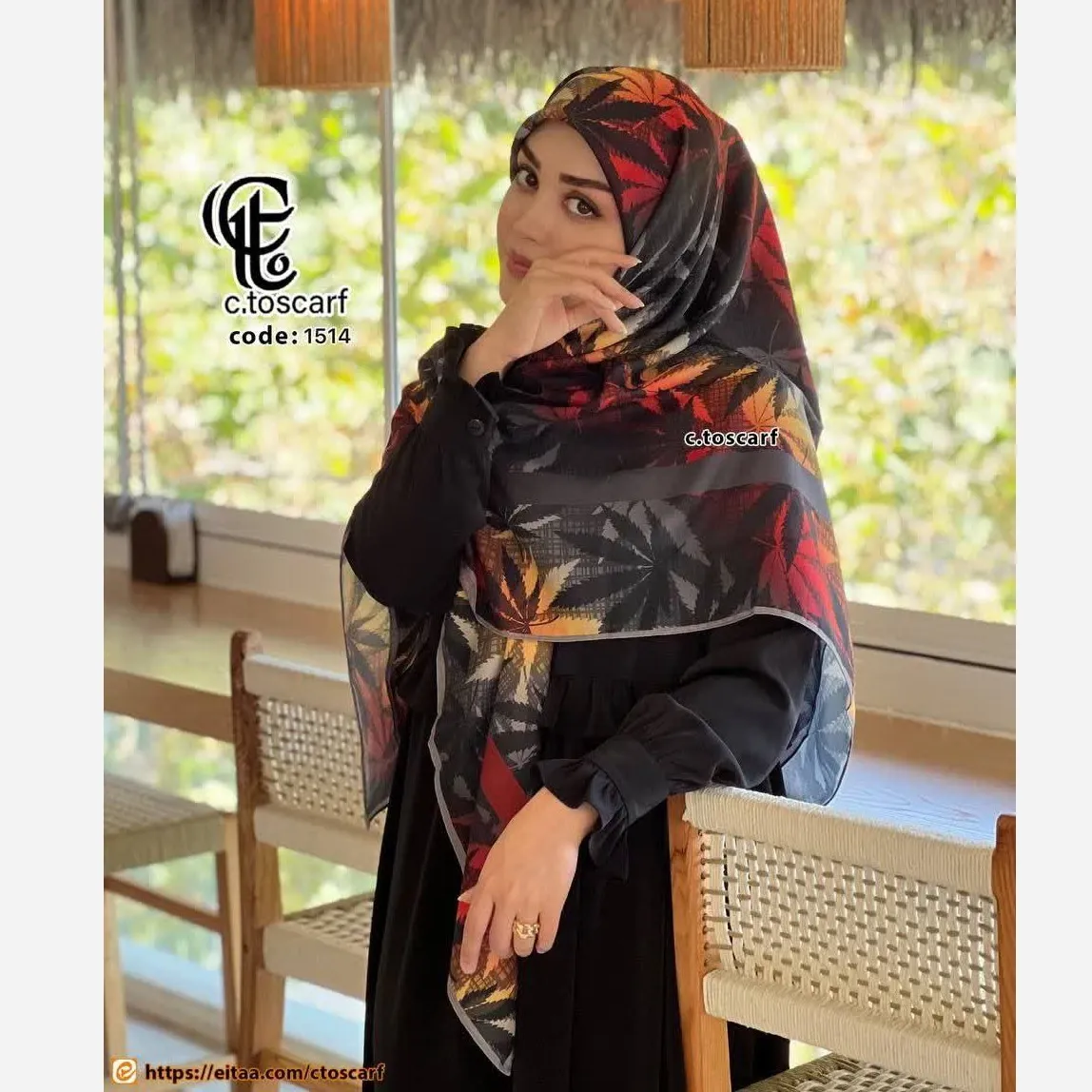 روسری نخی طرح گلمهر سایز 140 مزونی چرخ دوز