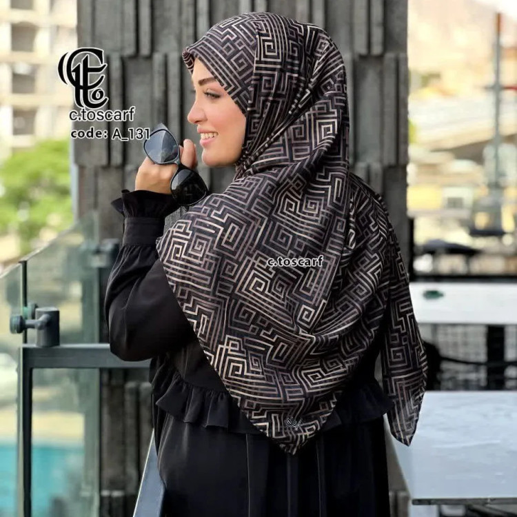 روسری طرح سیمین مشکی ریز نقش اسپرت شیک رسمی قواره بزرگ 140 سانتی نخ کاستوم سیتو