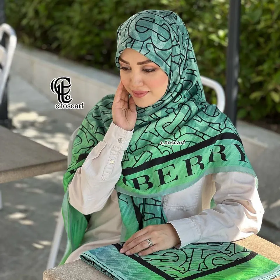 شال روسری نخی کاستوم سیتو طرح بنیت 140 سانتی متری سبز آرامش بخش