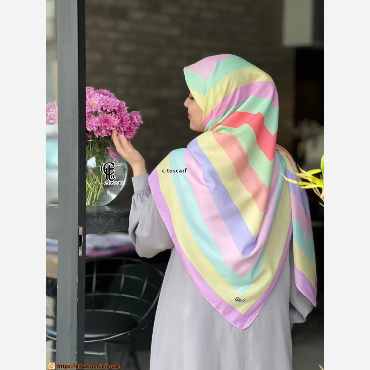 روسری طرح طیفی پلهای سایز 140 نخ کاستوم سیتو چرخ دوز