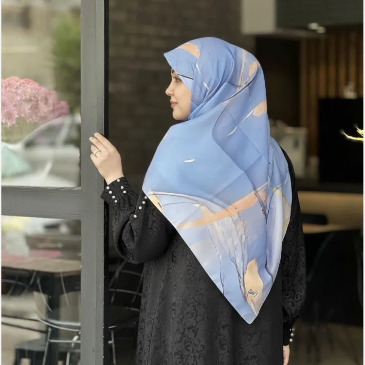 روسری نخی سایز 140 کاستوم سی تو چرخ دوز دلناز آبی زیبا