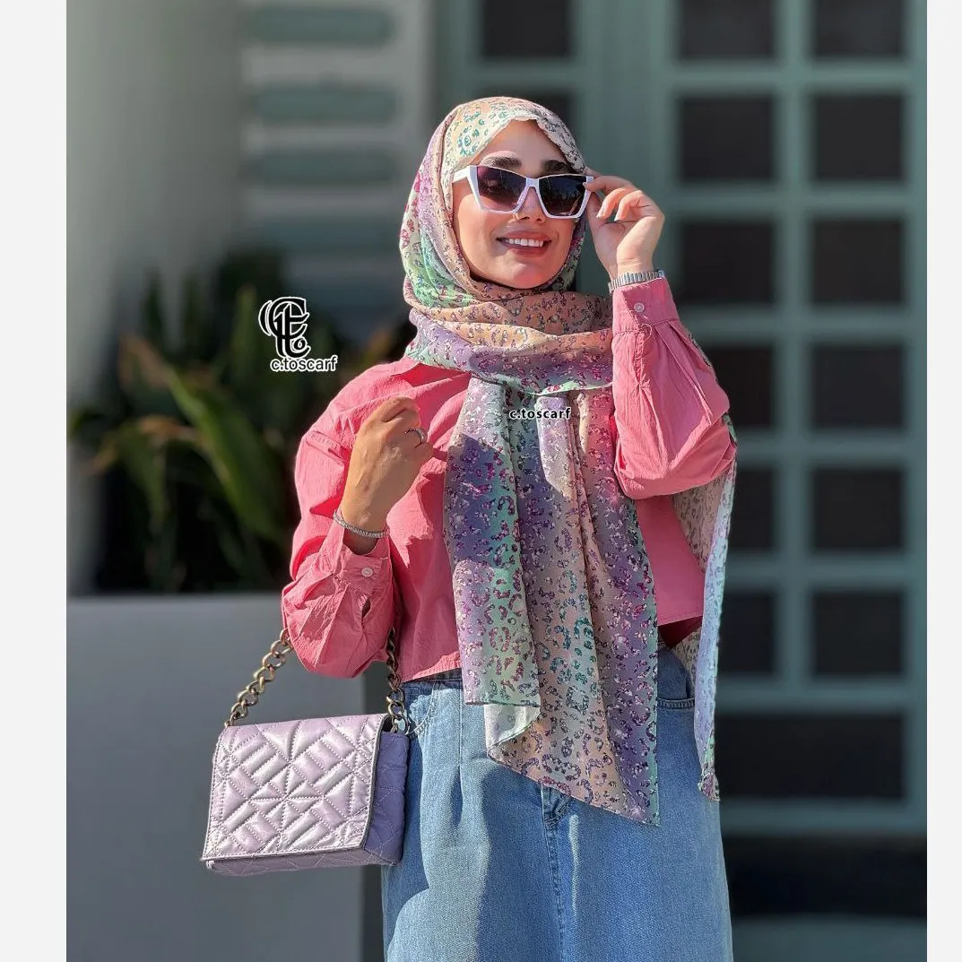 شال نخی طرح آنجل گلبهی سایز 200×70 کاستوم سیتو