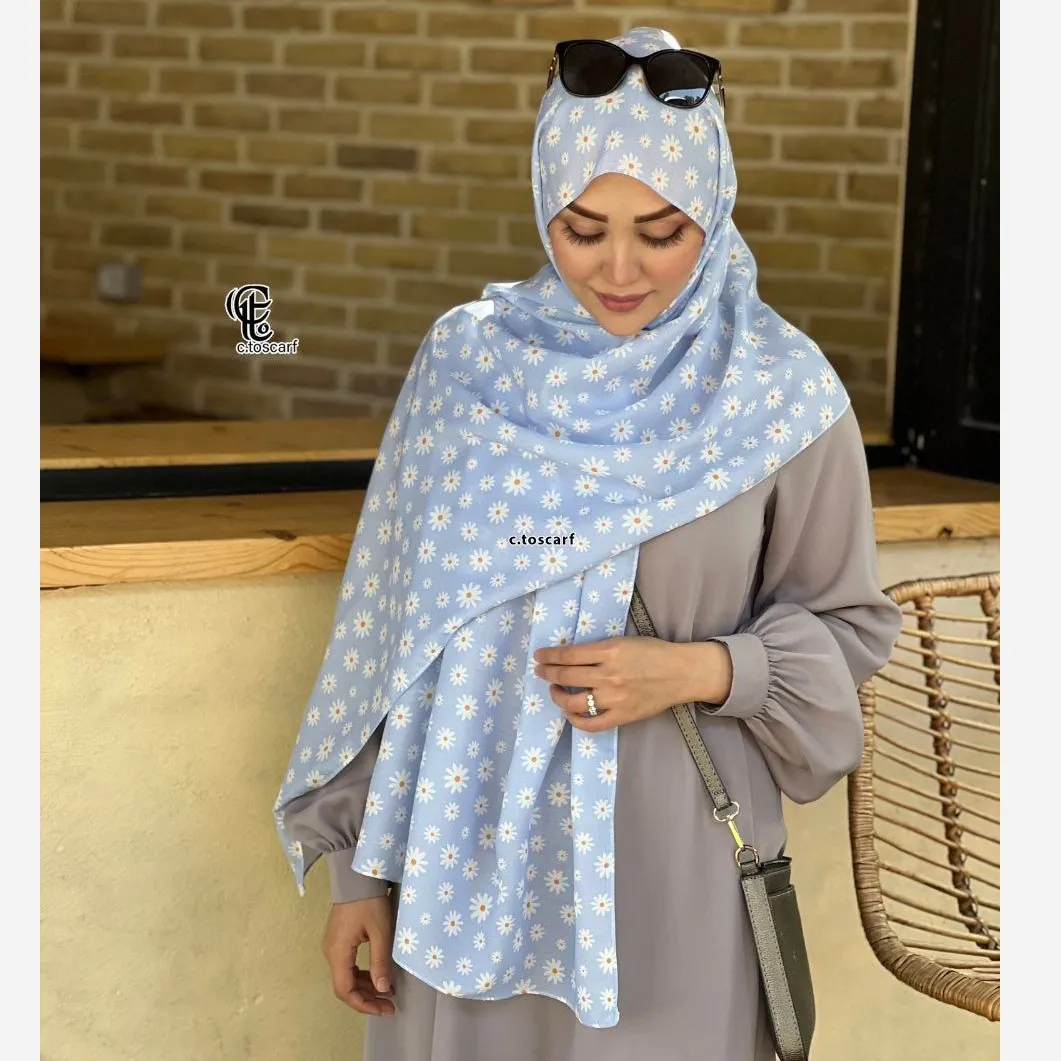 شال بابونه زمینه آبی نخی کاستوم سیتو قواره استاندارد 200×70